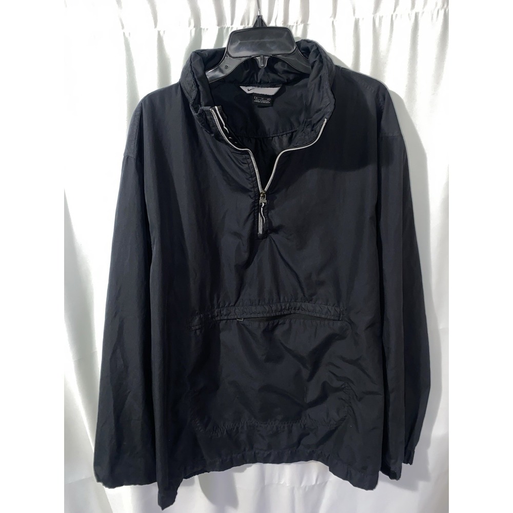 Vtg Y2K Nike Jacket‎ Mens XL Black Hooded Half Zip Windbreaker Pullover Anorak